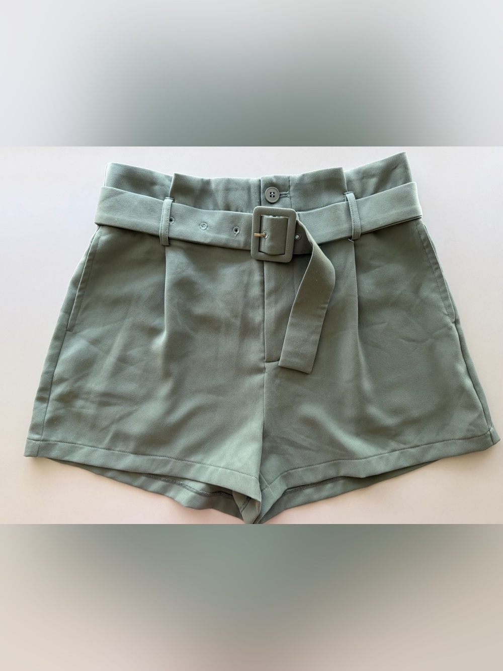 Le Lis High-Waist Belted Shorts in Sage Green